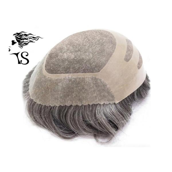 Medium Density Curly Mens Human Hair Toupee , Mono Top Hair Piece Free Style