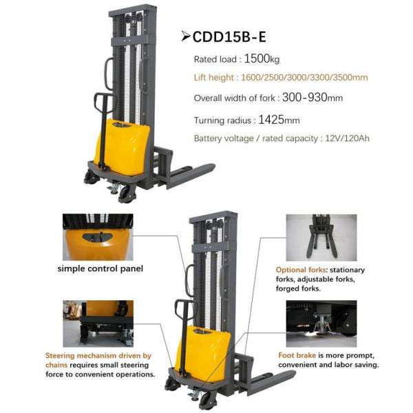 Walk Behind 1.5 Ton 1600mm Economical Semi Electric Pallet Stacker