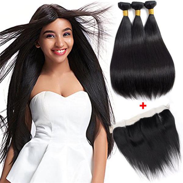 Straight 13 X 4 Lace Front Virgin Brazilian Hair 3 Bundles Natural Color