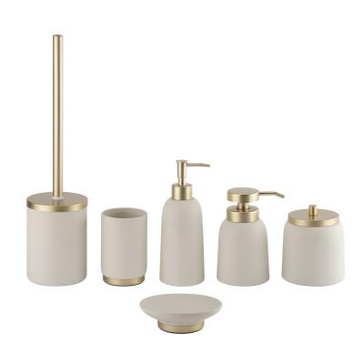 Acessórios de banho de cerâmica de creme 6pcs Dispensador de chuveiro com peças de ouro