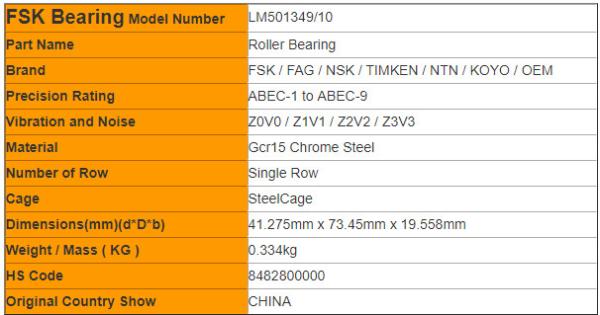 Non-standard LM501349/10 Inch Tapered Roller Bearing Hub Wheel Bearing