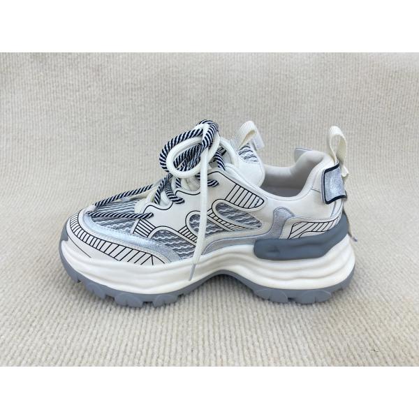 Women white fashion sneakers with mesh upper authentic leather and lacing