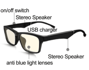 Dual Speakers Bluetooth Polarized Glasses Anti Blue Lens 90mAh Battery