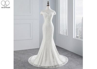 White Off Shoulder Mermaid Wedding Gown Sweetheart Lace Beading Bandage Back