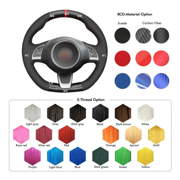 Custom Hand Sewing Black Carbon Suede Steering Wheel Cover for Fiat Abarth 500 500C 595 595C GQ S 500C S Linea