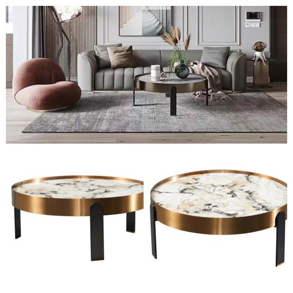 Table à café en céramique en marbre en acier lux
