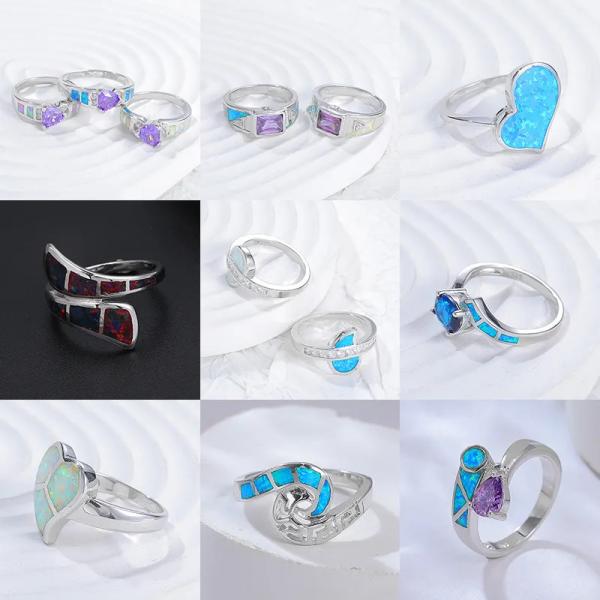 Blue Vermeil Opal Inlay Wedding Band Womens Jewelry 925 Silver