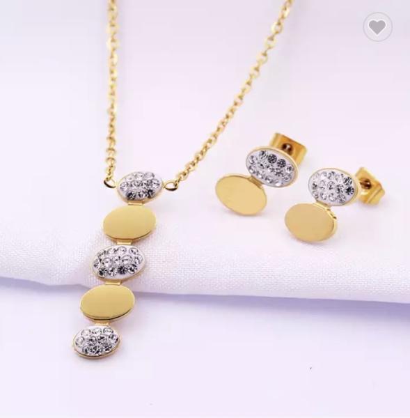 Female Stainless Steel Jewelry Set High Drop Shaped Rhinestone Jewelry Necklace