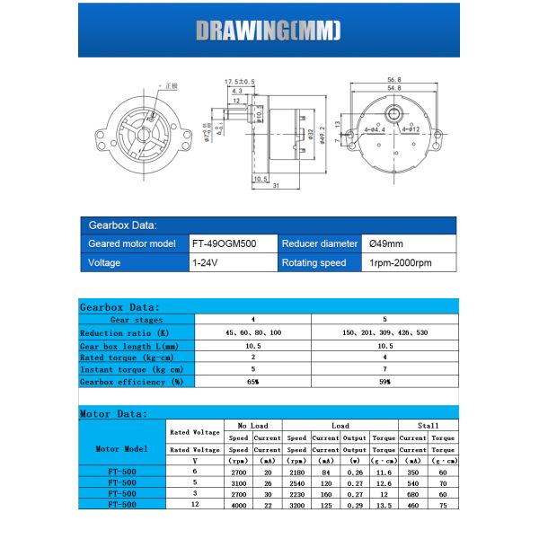 FT-49OGM500 Carbon Brush Reduce Speed Dc Motor