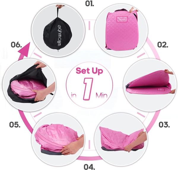 Lady Pink Portable Steam Personal European Women's Favorite Saunas Home Computer Control Panel For Detox Full Body Sauna Room With Chair
