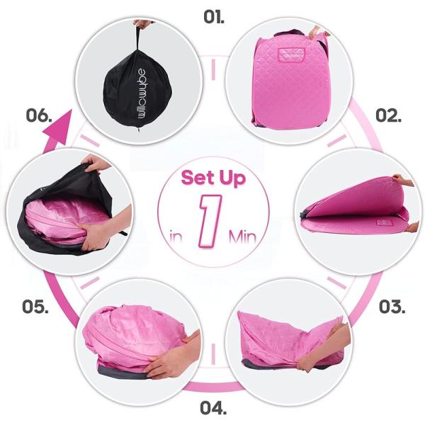 Lady Pink Portable Steam Personal European Women's Favorite Saunas Home Computer Control Panel For Detox Full Body Sauna Room With Chair