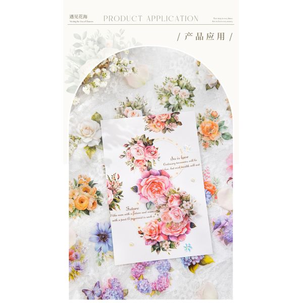 2M/Roll Flower Series PET Adhesive Tape Encounters with Sea Plant Hand Ledger DIY Material Decorative Circular Sticker 8 Styles