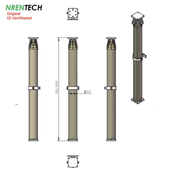 18m-400kg heavy duty payloads non-lockable pneumatic telescopic mast for antenna poles