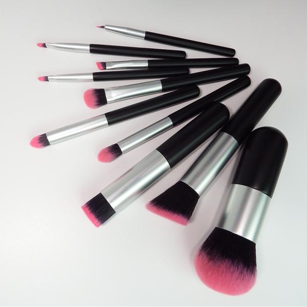 10pcs Mini Makeup Brush Set Travel Black Wooden Handle For Flawless Look