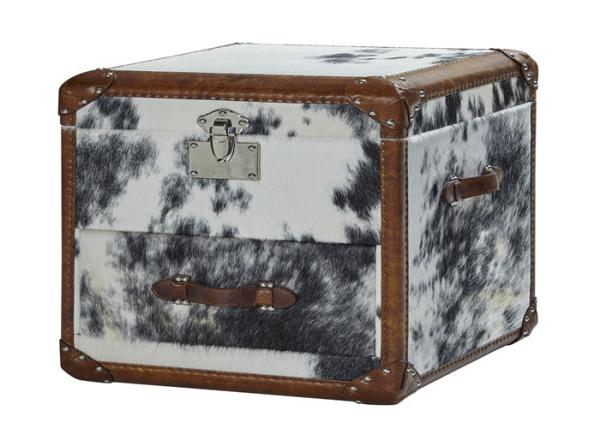 Vintage Style Leather Storage Trunk Cow Leather Fur Material 1 Drawer Top Genuine Handle