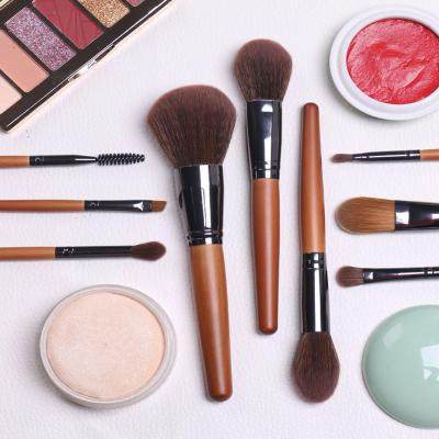 9 Pieces Wooden Handle Full Makeup Brush Set Synthetic Hair / Wool Heads