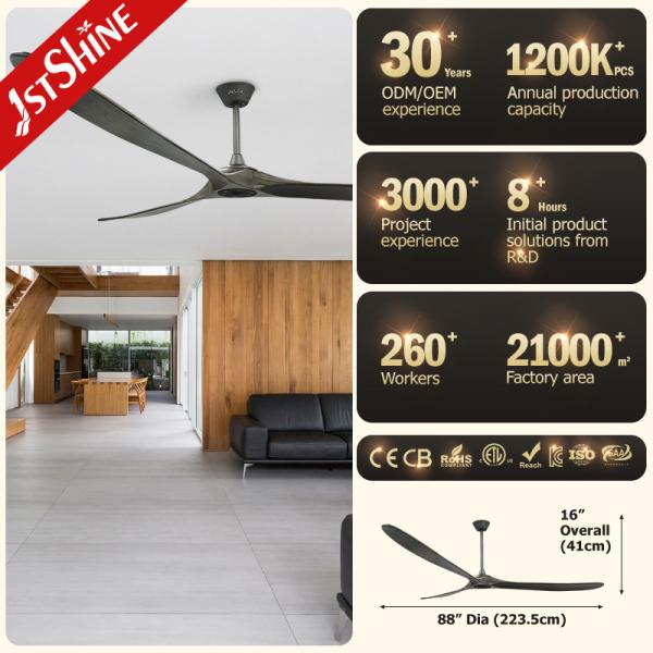 Ventilador de teto de madeira maciça de 88 polegadas 35w com motor elétrico DC
