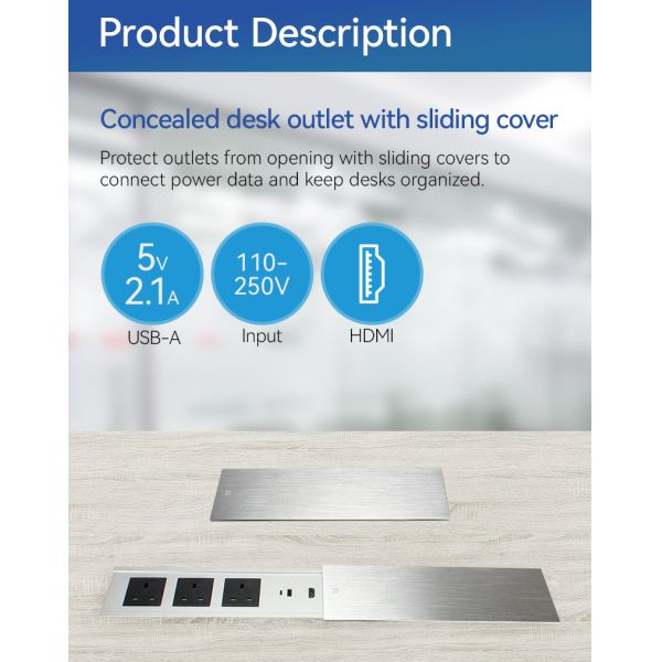 Embedded Desk Mounted Plug Sockets Power Outlet For Boardroom Table