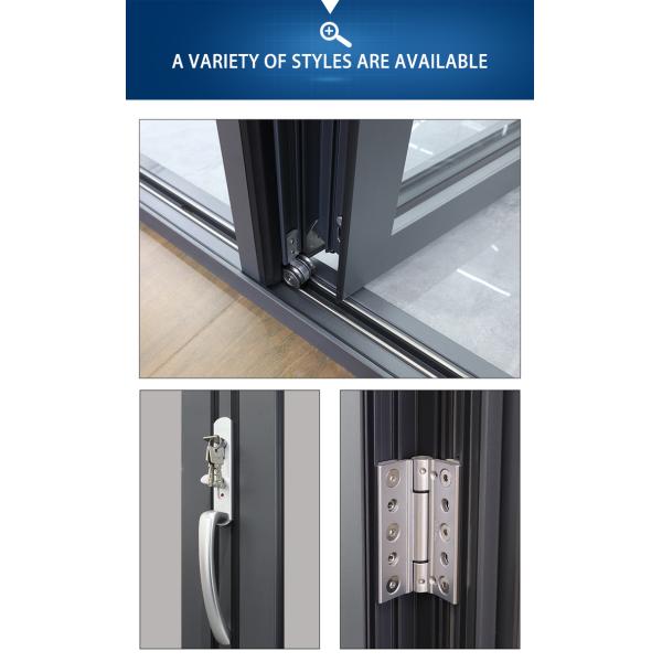 Isolamento acústico à prova de furacão Porta dobrável de vidro duplo de vidro de alumínio Patio Porta dobrável de vidro