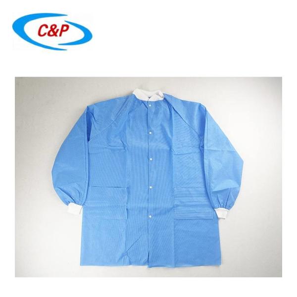 Промышленное одноразовое синее лабораторное пальто с конструкцией SMS