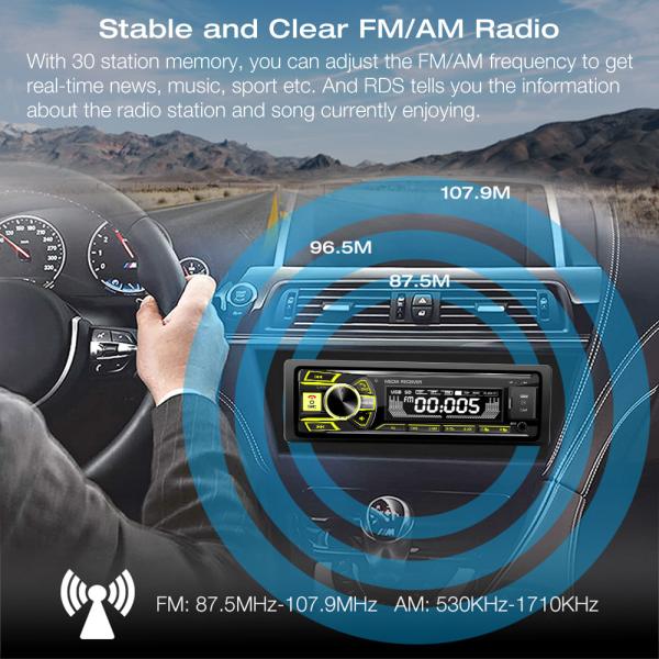 GRANDnavi 1DIN Car Stereo Receiver In-Dash Car Radio Digital BT Audio Music Stereo MP3 Player