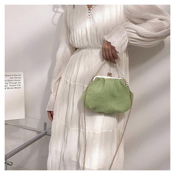 2024 NEW RETRO FAIRY SOLID COLOR SMALL BAG WHITE HAND PEARL BAG WOMEN'S NET YARN INS SIMPLE CROSSBODY BAG