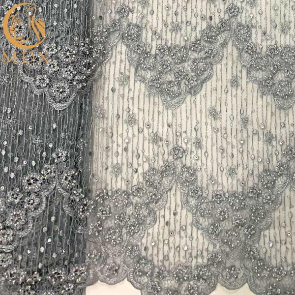 Exquisite Beaded Handmade Embroidery Lace Fabric For Evening Dress