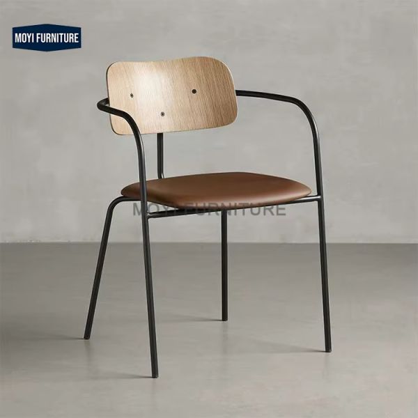 Home Furniture Iron Leg Bend Wood Cafe Side Chair Perfect for Restaurant Hotel Dining Plywood Chair Wabi Sabi Design Style