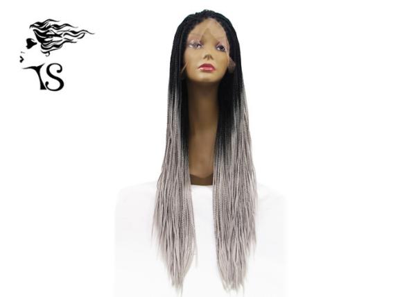 Long Gray Synthetic Box Braid Lace Front Wigs With Dark Roots For Afirica Girls