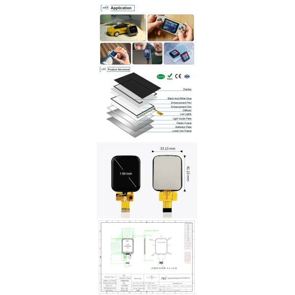 Polcd 1.69 Inch 240x280 Capacitive Touch Panel Full View Angle LCD Module For Smart Watch