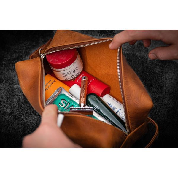 Toiletry Bag, PU Bag Factory Supply Toiletry Bag Travel Large Capacity Cosmetic Bag Men'S Hand-Held Genuine Leather Retro DOPP KIT