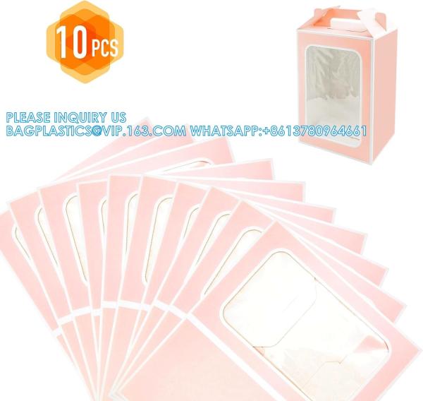 Large Gift Boxes, 10 Pcs Tote Paper Bags With Transparent Window, 9.8 X 7 X 5.1 Flower Bouquet Paper Gift Bags
