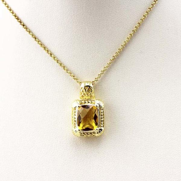 White Gold Plated 925 Silver Blue Topaz Cubic Zirconia Square Pendant Necklace (P04)