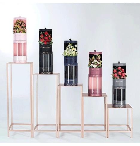 CMYK Impressão de cilindro em forma de ouro logotipo de carimbo Rosa caixa de embalagem de flores para rosas