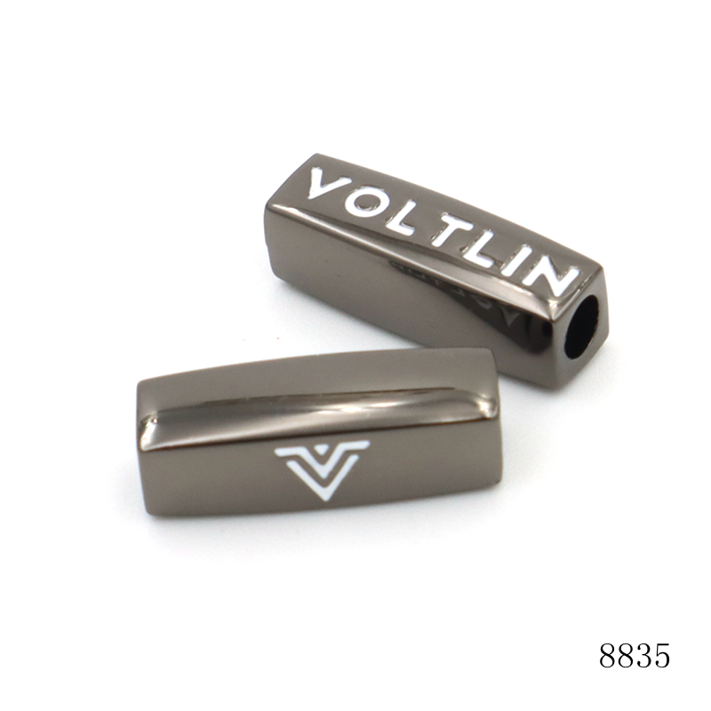 Gunmetal Plated 20mm Square Beads | White Enamel Text Logo Beads for Bracelet