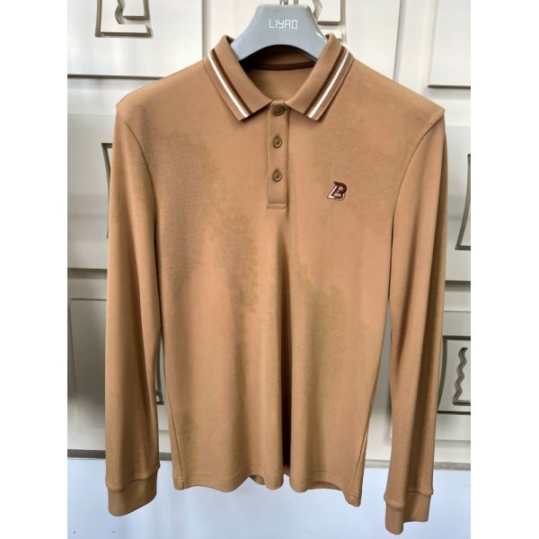 Luxury Men Long Sleeve Polo Shirts with Contrast Collar Classic Design Embroidered Logo, Multiple Colors for Business & Casual