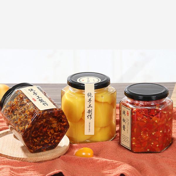 Flat Hexagon Airtight Mason Jars , BPA Free Food Safe Glass Candy Jar With Lid