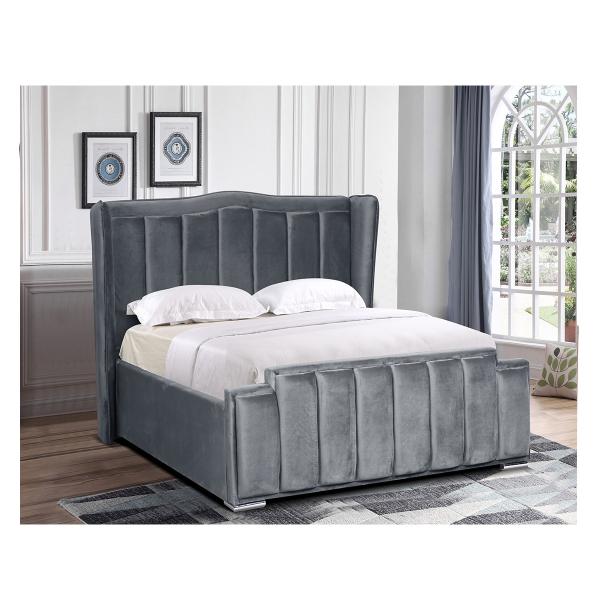 Practical Breathable Grey Velvet Ottoman Bed , Multiscene Double Ottoman Grey Bed