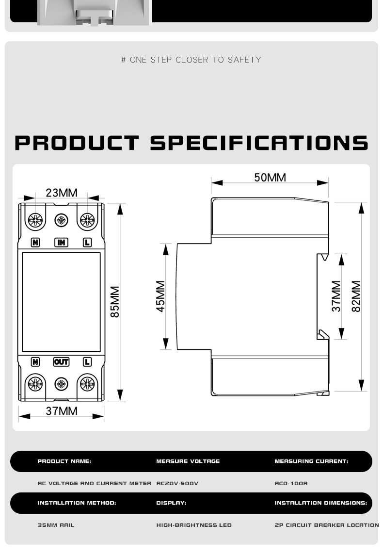 ZSC45-2042VA DIN Rail Single-Phase Digital Household AC Current and Voltage Meter Dual Display 220V/380V