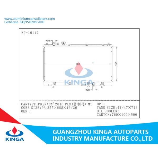 Kinga Aluminium Mazda Radiator For PREMACY'2010 PLM , Aluminium auto radiator