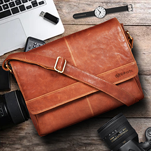 14inch Laptop Womens Leather Messenger Bag Canvas Cowhide 400g