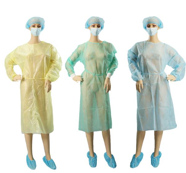 Disposable Medical non woven Polypropylene isolation gown with knitted Cuff for Hospitals