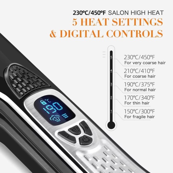 Professional Electric Ceramic Hair Straightener with LCD Display Steam 5-Level Adjustable for Salon Hotel Outdoor & Home Use