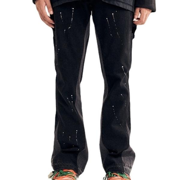 High Street Men's Straight Jeans with Printed Design and Slight Flare in Dark Wash