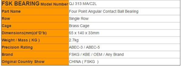 QJ Series QJ 313 MA / C2L Four Point Angular Contact Ball Bearing For Air compressor