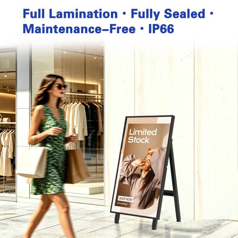 Waterproof Outdoor A Frame Mobile Digital Signage 32 43 49 55 Inch Portable Advertising Kiosk, Standing Digital Menu Board Display for Fast Food Shop Cafe Restaurant