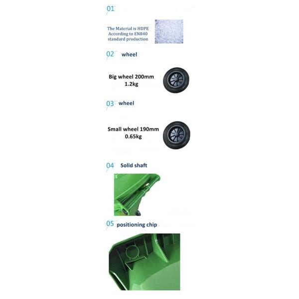 Big Rubbish Mobile Garbage Rubbish Bin Trash Can Good Quality 120L Plastic Outdoor Rolling Cover Type Standing Rectangular