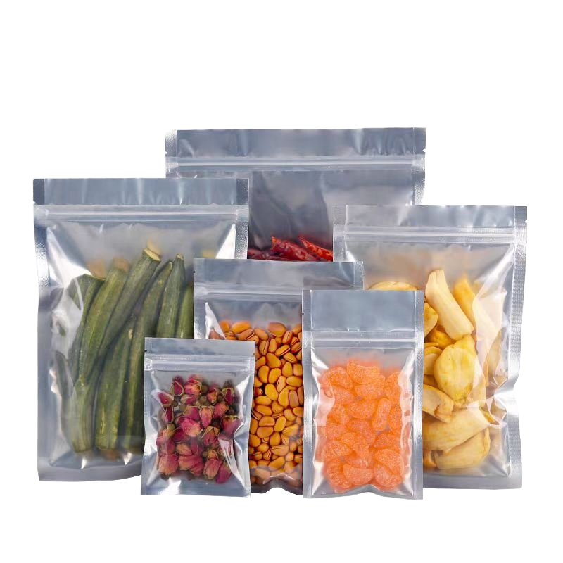 Silver Aluminum Foil Zip Lock Bag Clear Window Plastic Packaging Transparent Food Bag with Zipper