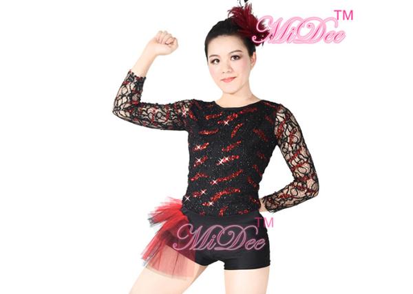 2 Pieces Full Lace Long Sleeved Sequin Jazz Shorts Dance Costume Jazz Dance Wear