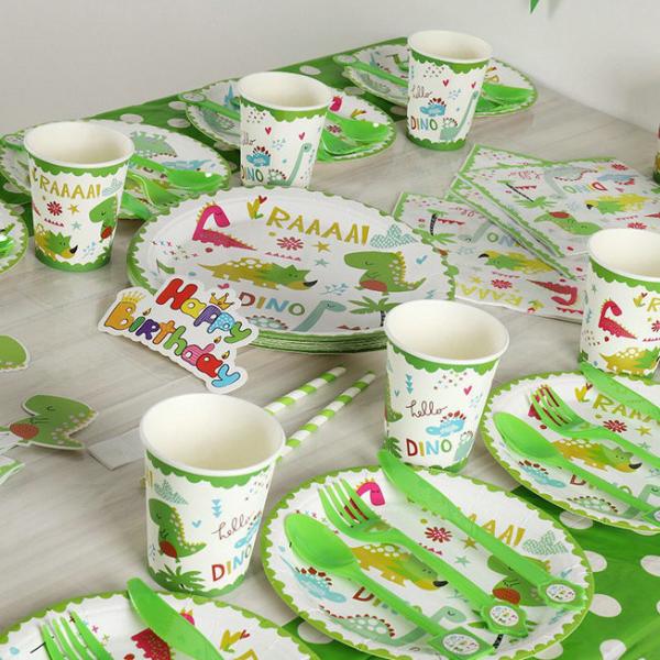 Disposable Party Supplies Paper Plates And Cups With Banner For Party Decoration